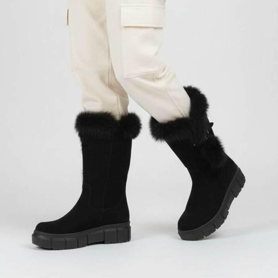 Czarne Kozaki Armodo Ocieplane Obuwie Damskie Z Futerkiem Z Królika