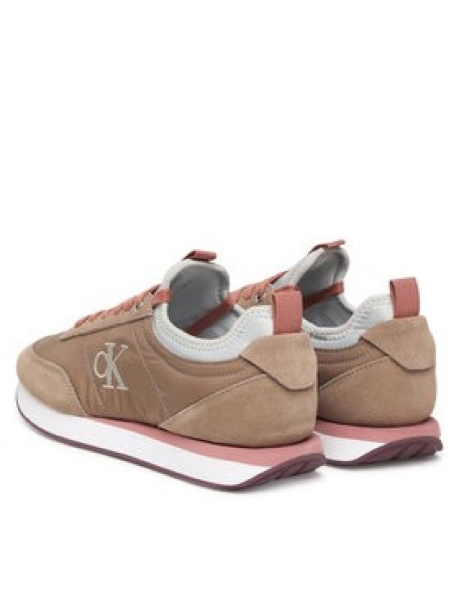 Calvin Klein Sneakersy Retro Runner Sock Laceup Mix Mat YW0YW02060 Brązowy