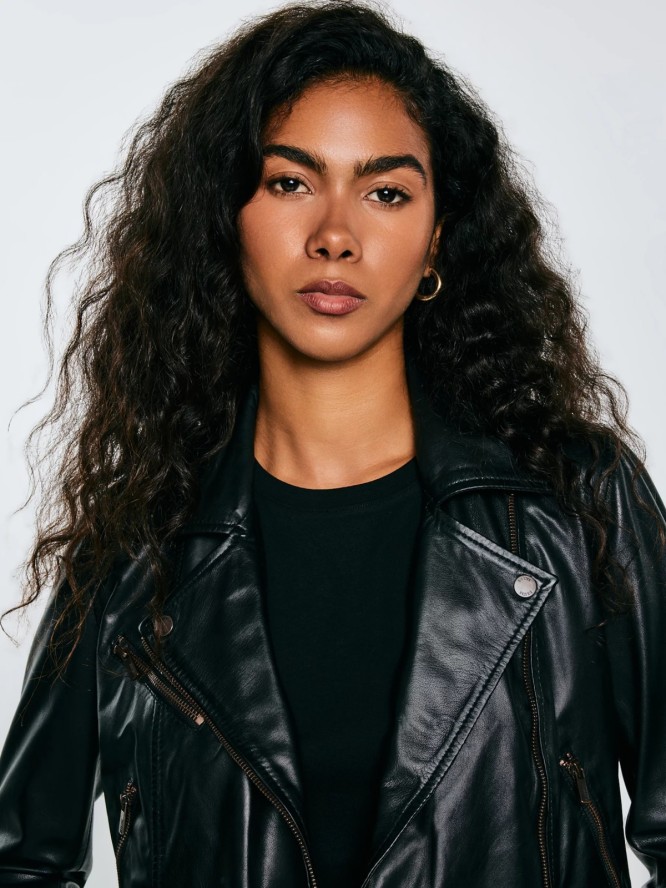 Kurtka damska ramoneska skórzana czarna Mhaela 906