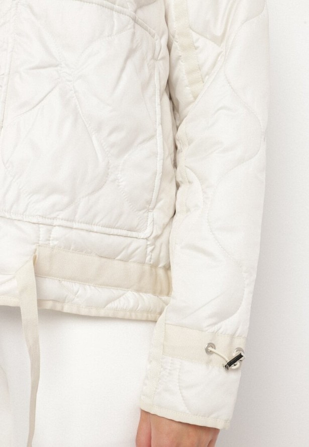 Biała Kurtka Pikowana z Odpinanym Kapturem ze Ściągaczami Erathena