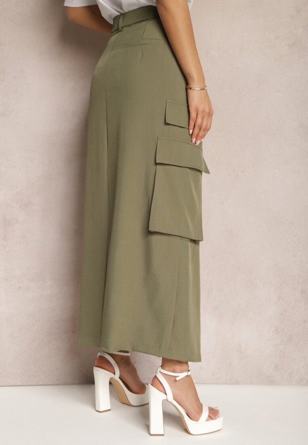 Ciemnozielona Spódnica Utility z Kieszeniami na Klapy Inno