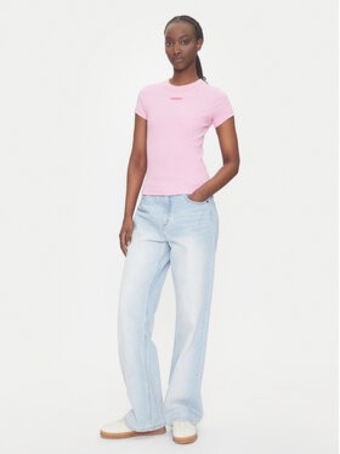 Tommy Jeans T-Shirt Script Label DW0DW21402 Różowy Slim Fit