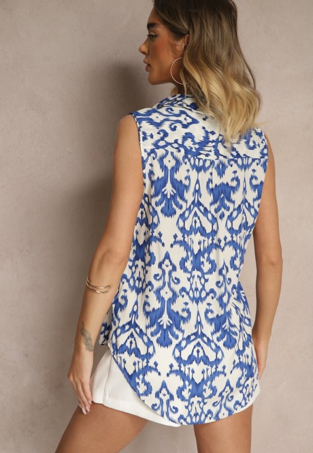 Niebieska Koszula z Bawełny Ozdobiona Abstrakcyjnym Wzorem Uloserina