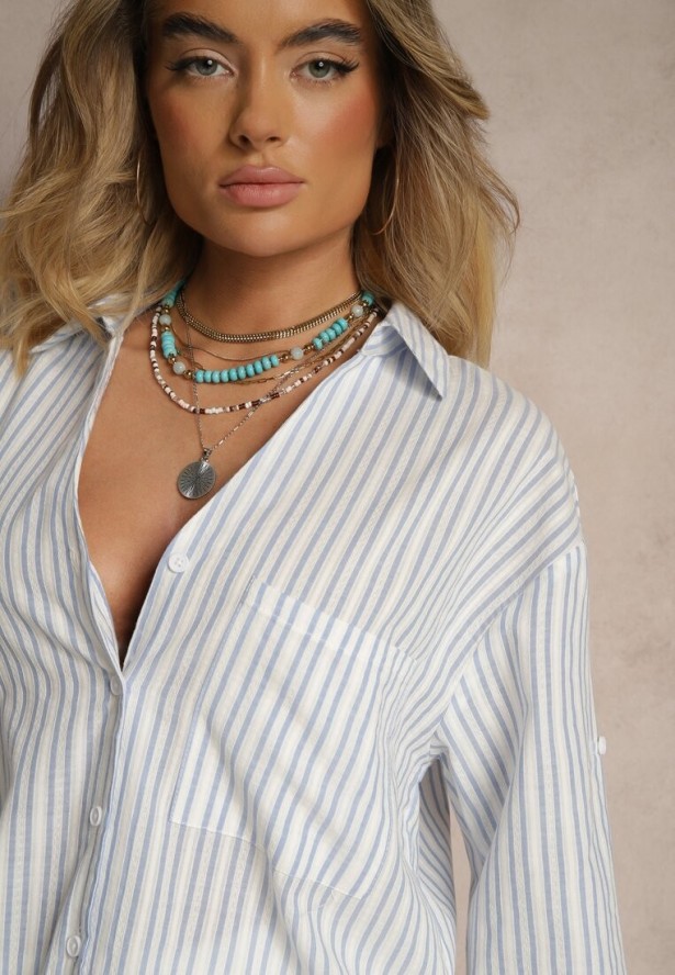 Niebieska Bawełniana Koszula w Podłużne Paski Toliriana