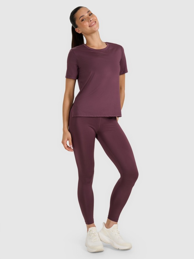 4F Koszulka treningowa regular szybkoschnąca damska - brązowa XS