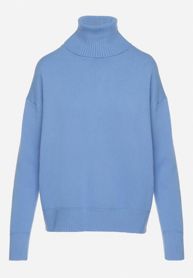 Niebieski Golf z Domieszką Kaszmiru Ozdobiony Przeszyciami Avonella