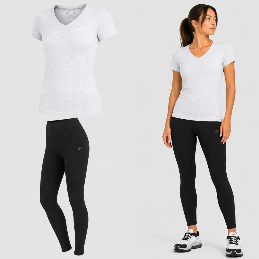 ZESTAW DAMSKI 4F T-SHIRT + LEGGINSY KOMPLET SPORTOWY NA CO DZIEŃ S SS26