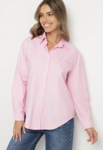 Różowa Koszula z Bawełną i Ozdobnym Napisem Firriva