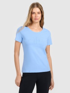 4F T-shirt slim z nadrukiem damski - niebieski XS