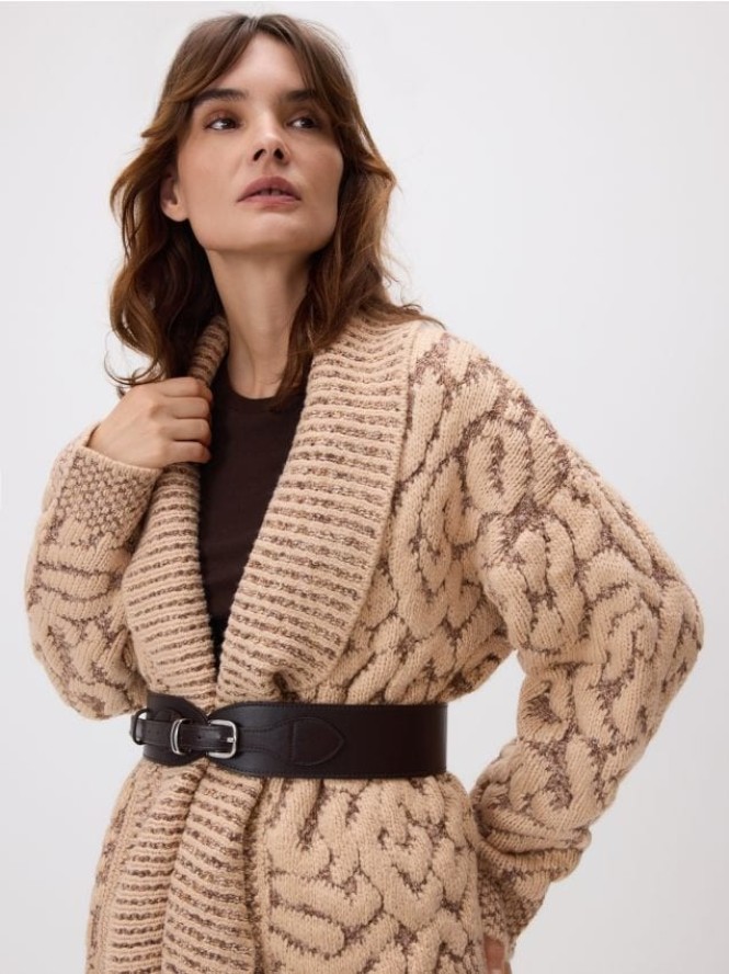 Kardigan z paskiem - kremowy