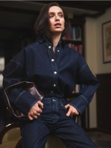 Jeansowa koszula oversize - granatowy