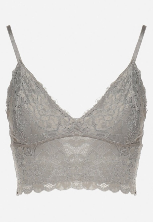 Jasnozielony Koronkowy Top na Ramiączkach z Dekoltem w Serek Pasmiriela