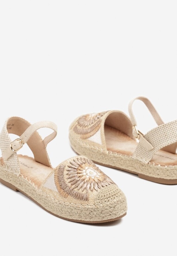 Beżowe Sandały Espadryle z Odkrytą Piętą Zdobione Plecionką Morianis