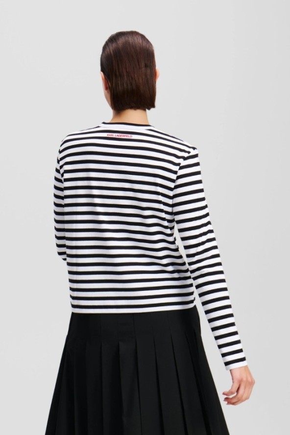 KARL LAGERFELD Czarny damski lonsgleeve Ikon Print Stripe, Rozmiar S