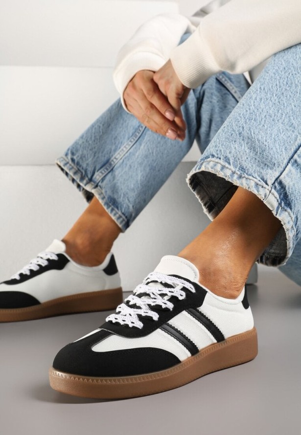 Czarno-Białe Sneakersy w Stylu Tenisówek Lurilola