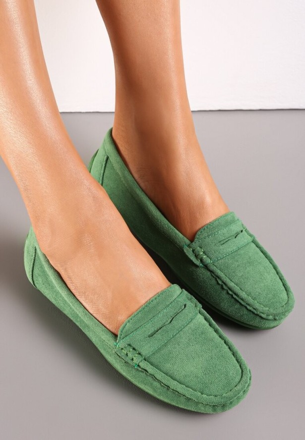 Zielone Mokasyny z Imitacji Zamszu z Cholewką przed Kostkę Colena