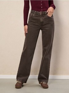 Jeansy wide leg - brązowy