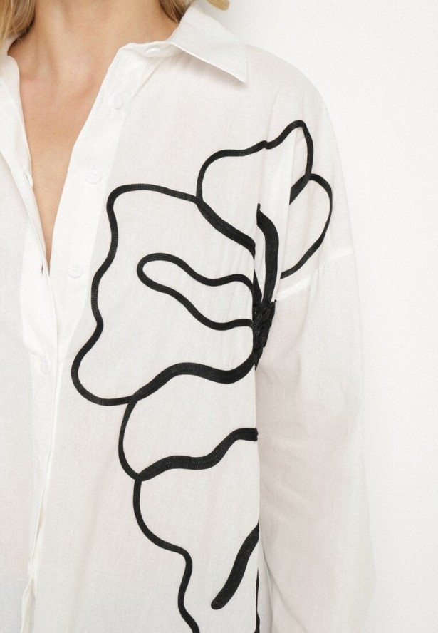 Biała Bawełniana Koszula z Kwiatowymi Aplikacjami Talreina