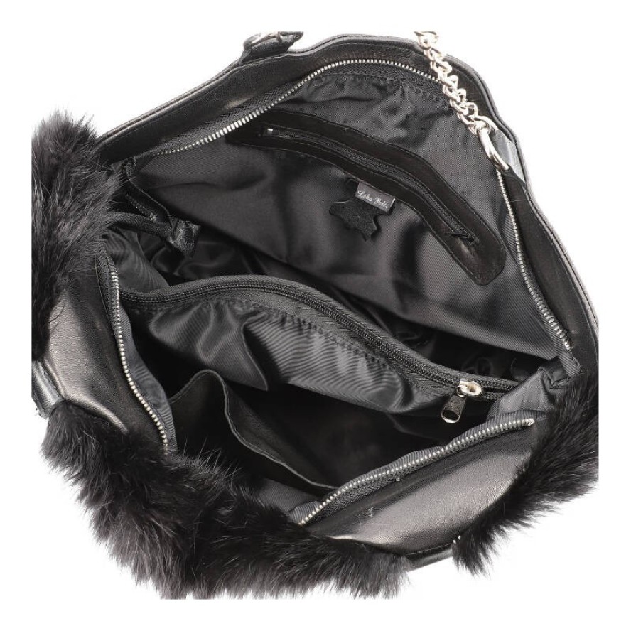 Czarna Torebka Damska Luka-Pelli Z Naturalnym Futrem Z Królika