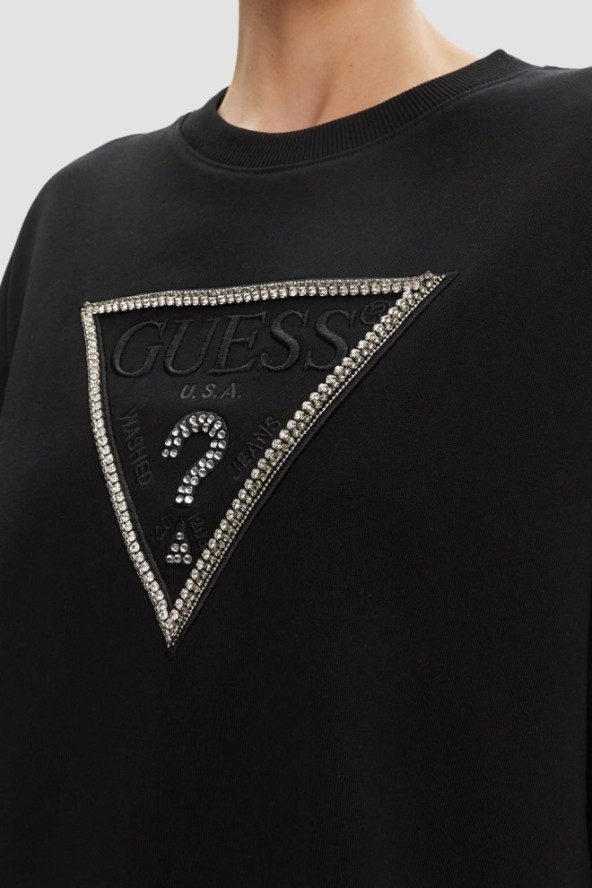 GUESS Czarna damska bluza z cyrkoniami Rachele, Rozmiar XS