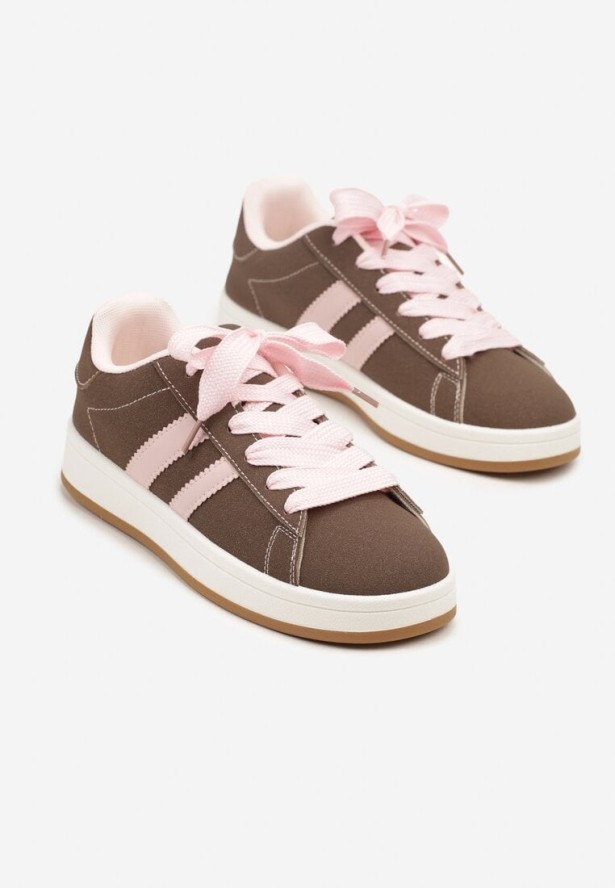 Brązowe Sneakersy Ozdobione Motywem Pasków Flortewi