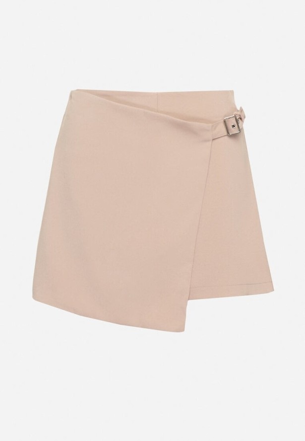 Beżowe Spódnico-Szorty z Wysokim Stanem Ozdobione Paskiem z Klamrą Nonavia