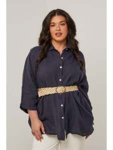 Curvy Lady Lniana koszula w kolorze granatowym rozmiar: 40/42