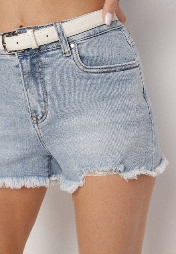 Jasnoniebieskie Szorty Jeansowe z Ozdobnymi Przetarciami Tenafela