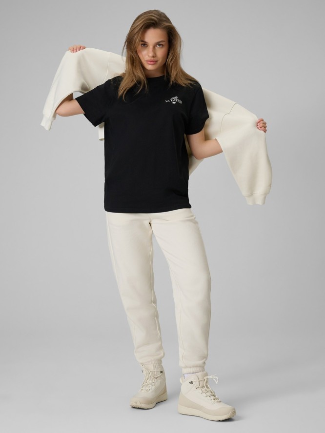 4F T-shirt loose z nadrukiem damski - czarny S