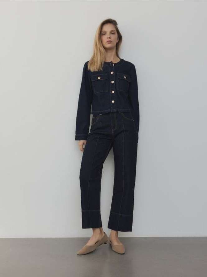 Jeansy straight leg z przeszyciami - granatowy