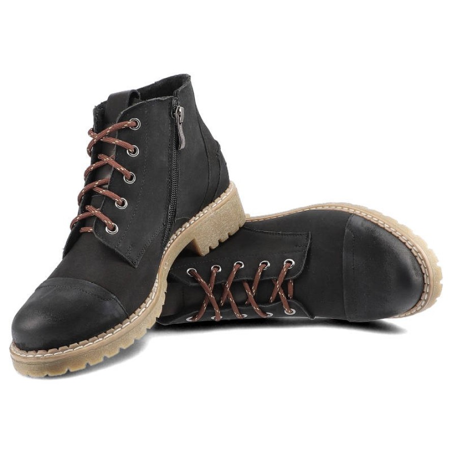 Czarne Botki Pollonus Damskie Skórzane Obuwie