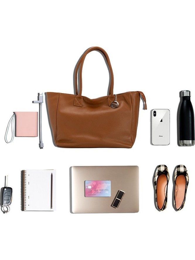 Mia Tomazzi Skórzana torebka "Zuara" w kolorze jasnobrązowym - 35 x 27 x 16 cm rozmiar: onesize