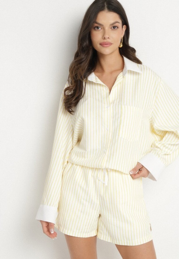 Żółte Szorty w Paski z Wiązaniem Mevadra