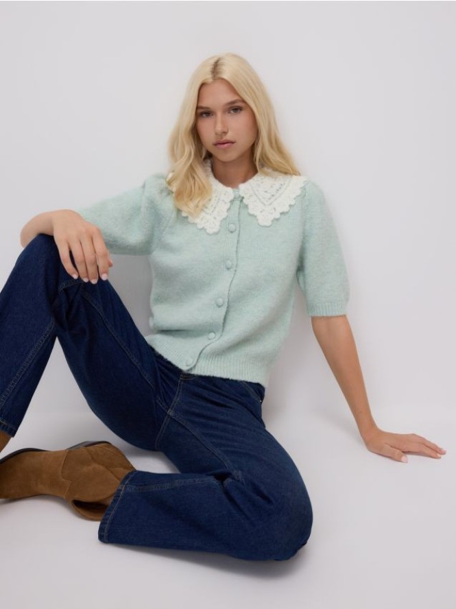 Kardigan z ozdobnym kołnierzem - jasnozielony