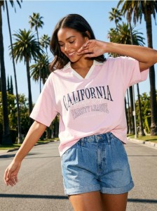 Bawełniana koszulka z napisem - różowy