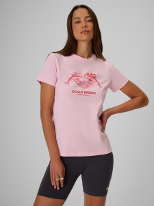 4F T-shirt regular z nadrukiem damski - różowy L