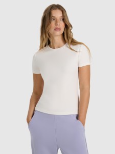 4F T-shirt z prążkowanej dzianiny z modalem damski - biały L