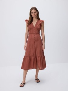 Bawełniana sukienka z falbankami - brązowy