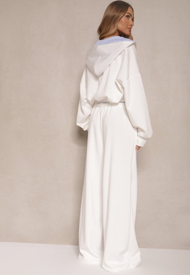 Biały Komplet Dresowy z Wiskozą Bluza i Spodnie o Szerokim Kroju Melriva