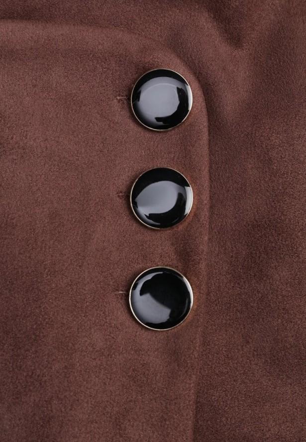 Brązowa Trapezowa Spódnica o Kopertowym Kroju z Guzikami Ilaraeth