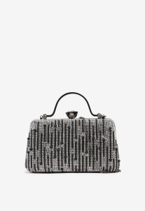 Czarna Torebka Typu Kopertówka z Cyrkoniami i Perełkami Fesaria