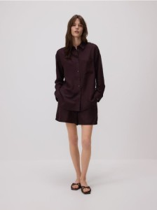 Koszula z lnem - ciemnobrązowy