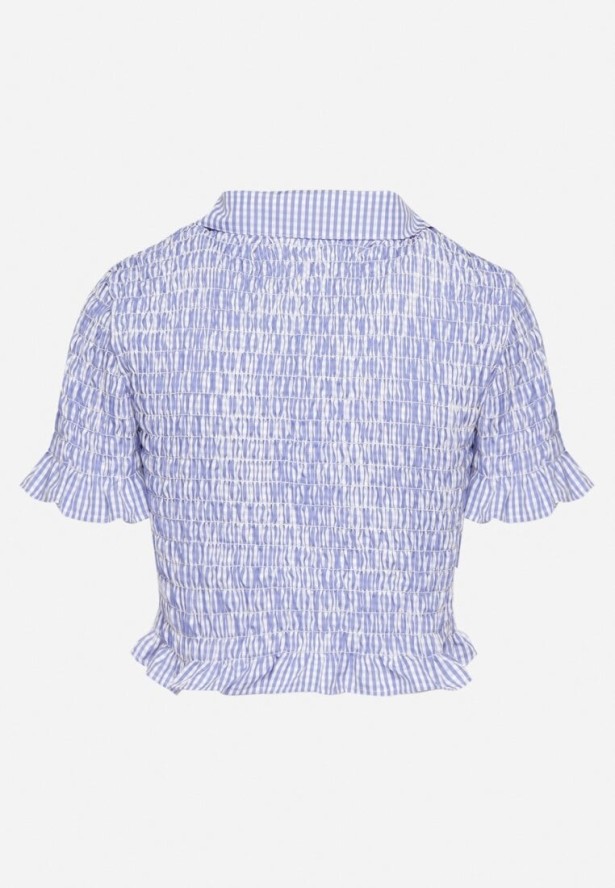 Jasnoniebieska Elastyczna Koszula w Kratkę Vichy o Krótkim Kroju Sovzeri