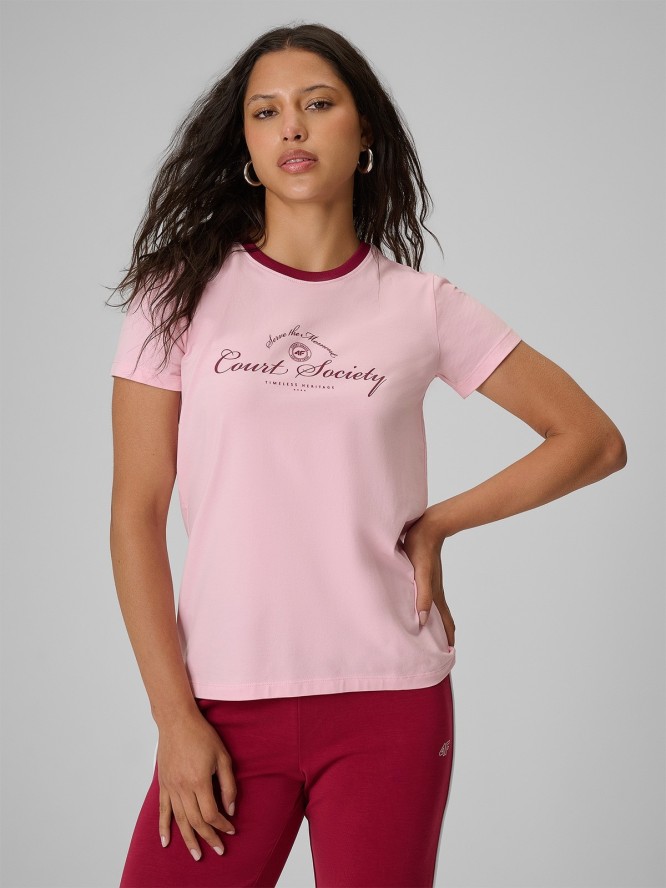 4F T-shirt regular z nadrukiem damski - różowy M