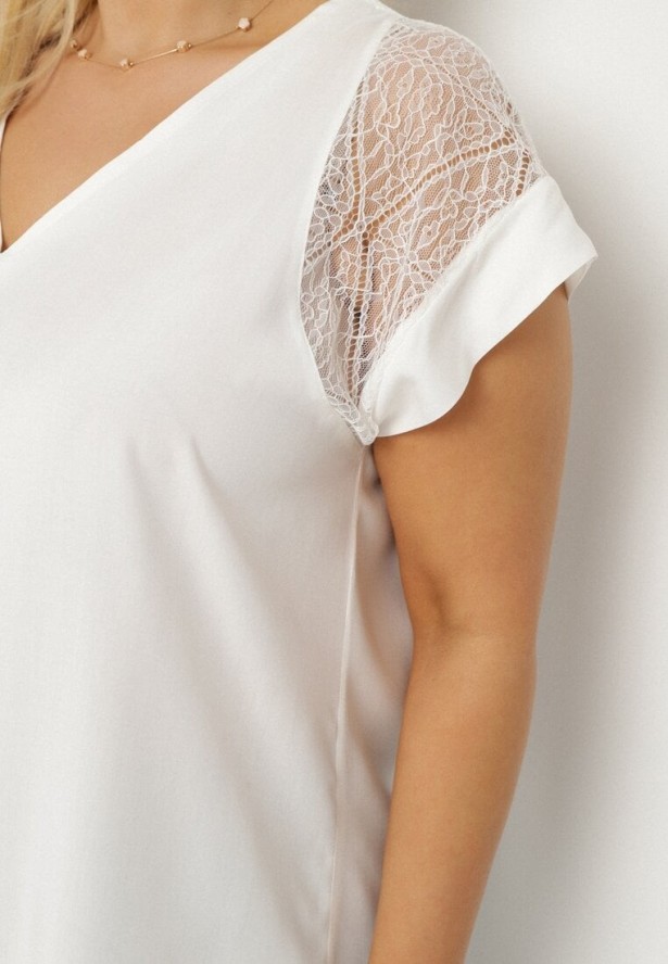 Biała Bluzka z Wiskozy z Przezroczystymi Wstawkami Zelauri