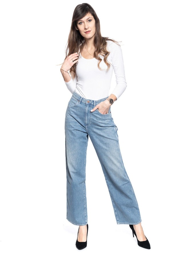 SPODNIE DAMSKIE WRANGLER MOM RELAX CARPENTER SUNFADE W26CQ3180 112128025