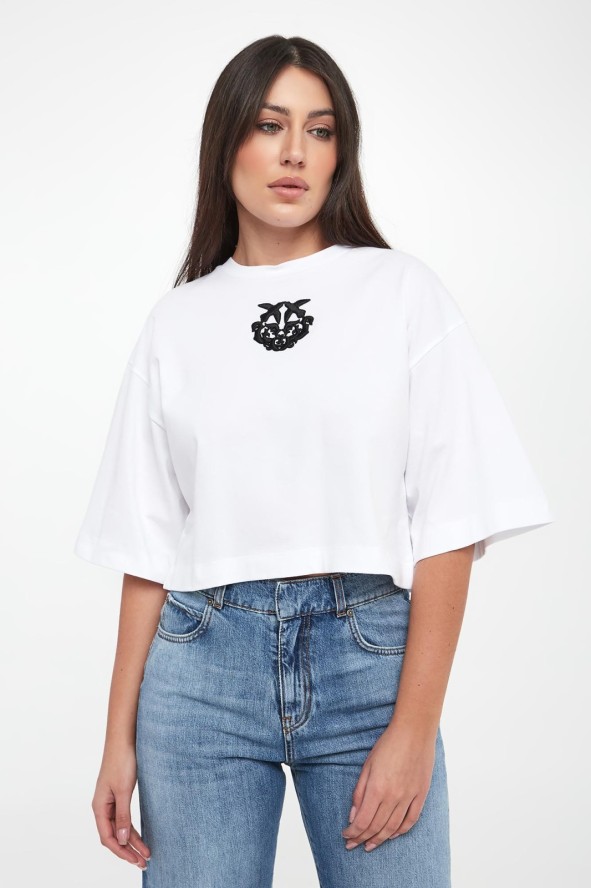 T-shirt damski z logo Borghetto PINKO