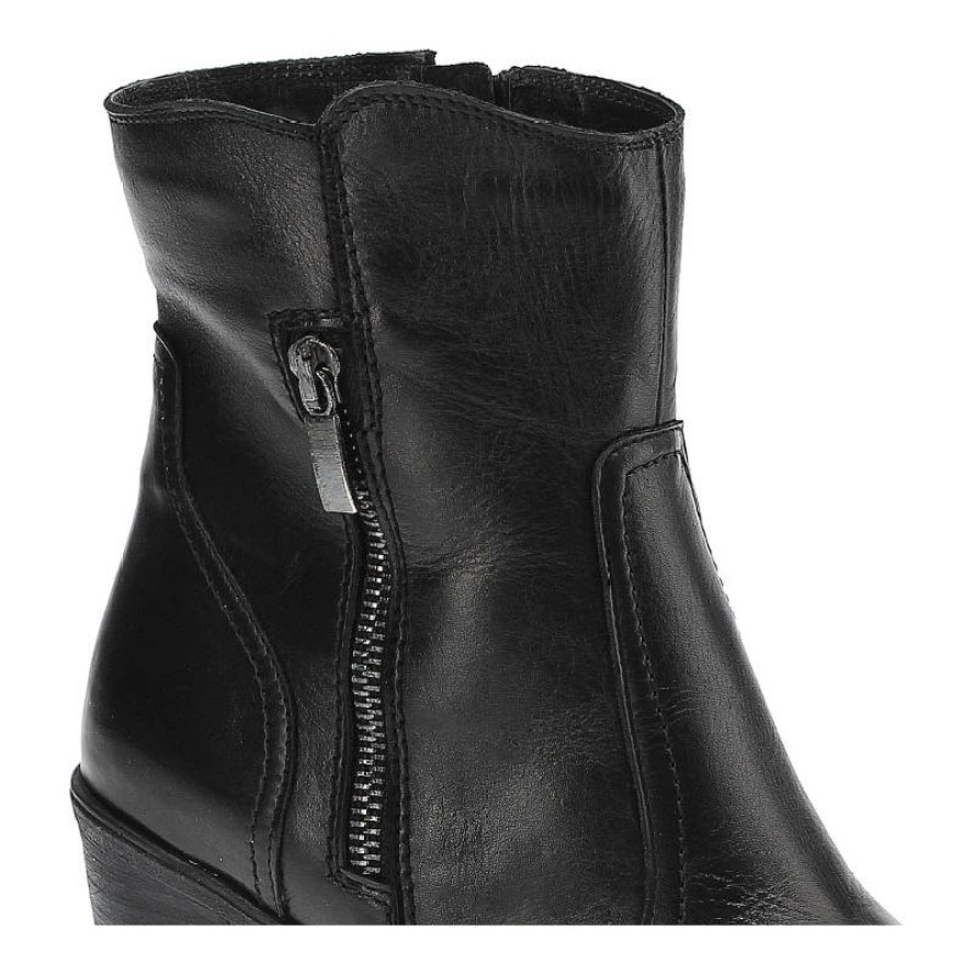 Czarne Botki Pollonus Damskie Skórzane Modne Buty