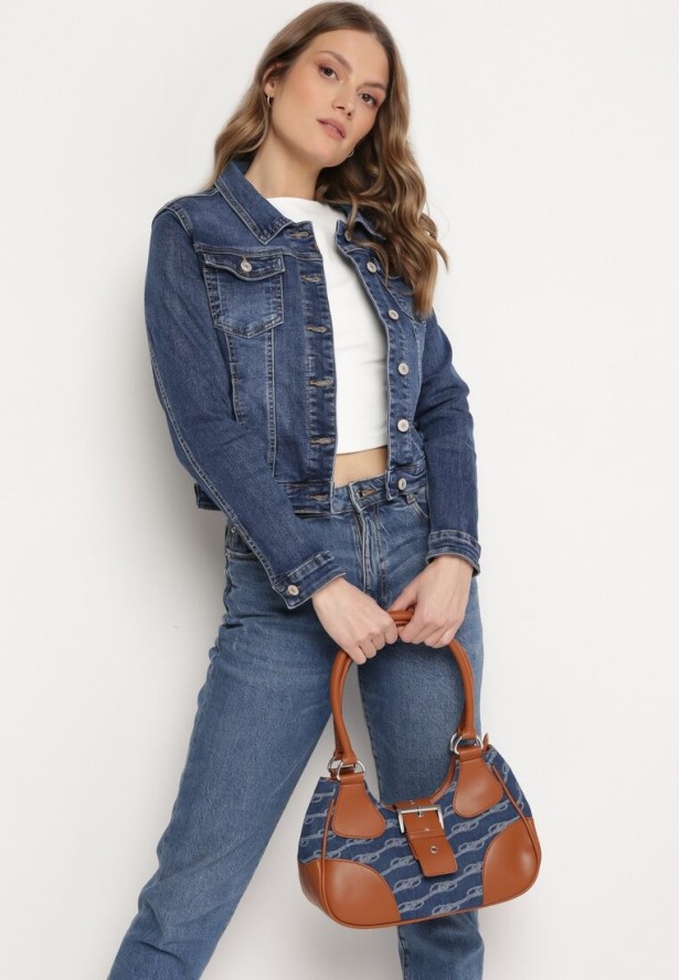 Niebieska Torebka Bagietka z Jeansowymi Wstawkami Naklesa