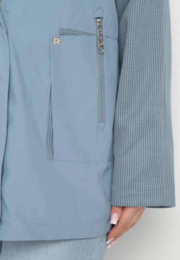 Niebieska Kurtka Wiatrówka z Odpinanym Kapturem i Ściągaczami Arseli